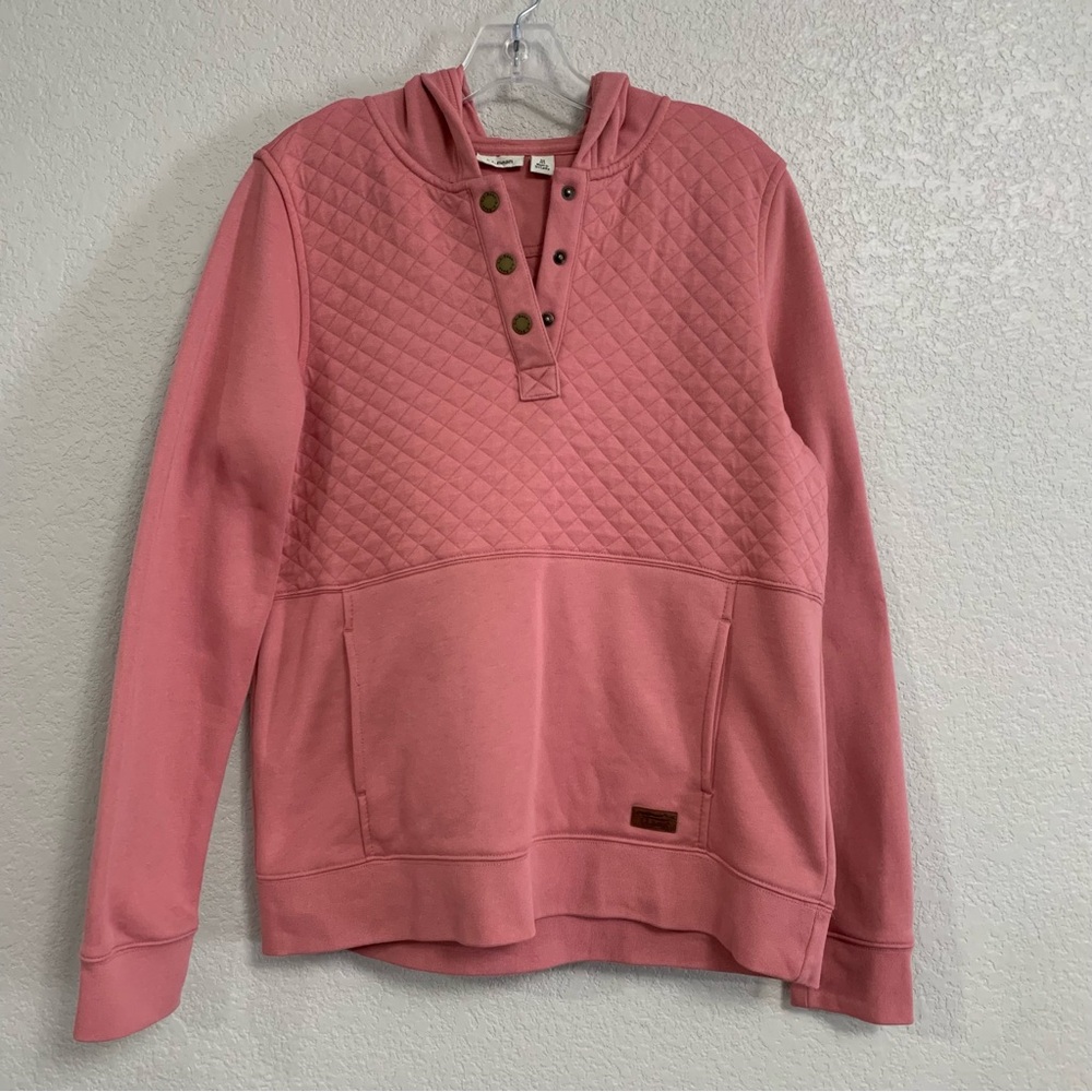 LL Bean Hooded Quilted Sweatshirt Womens M Kangaroo Pocket Snap Preppy Gorpcore